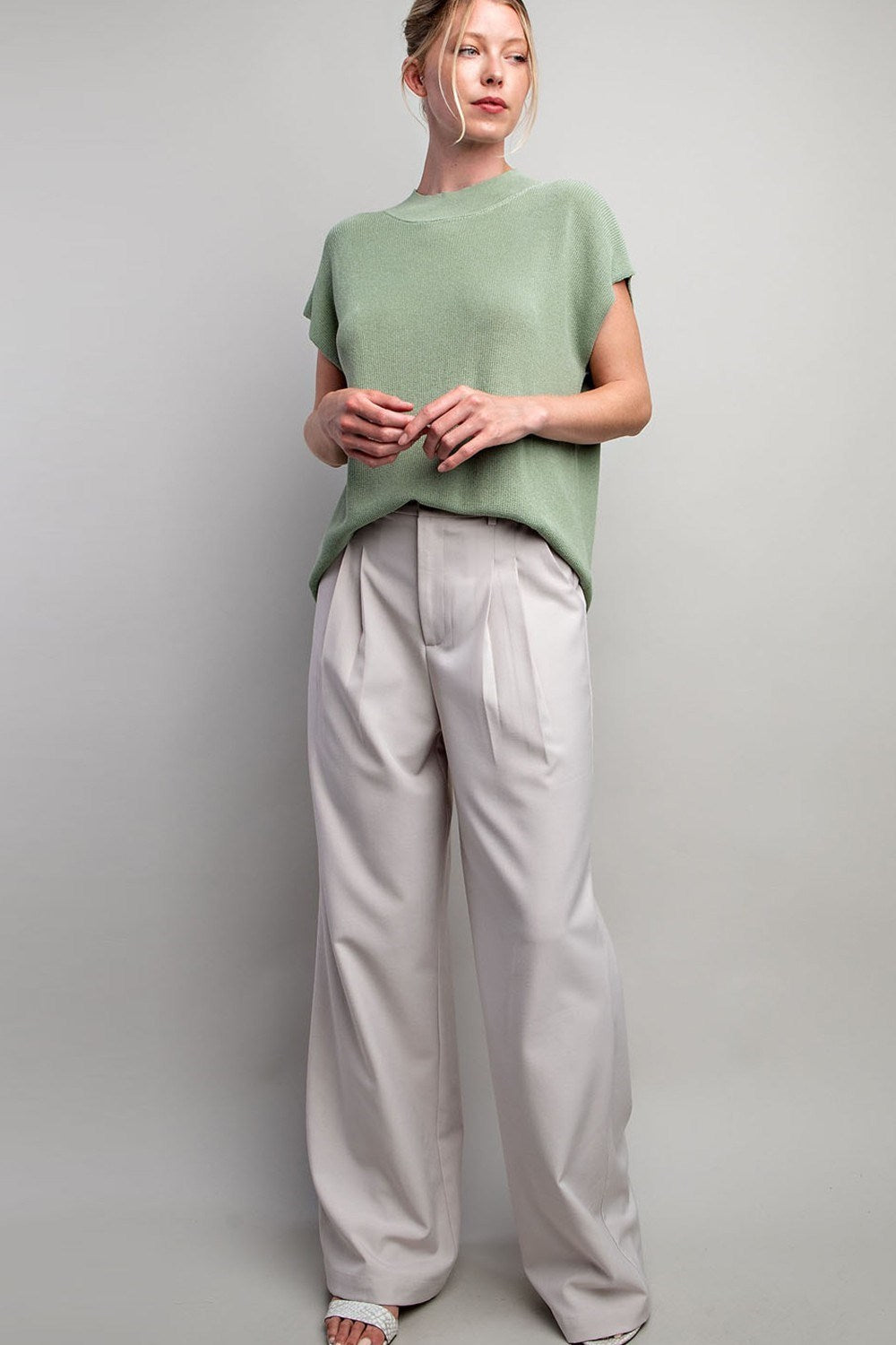 SOLID CAP SLEEVE SWEATER TOP