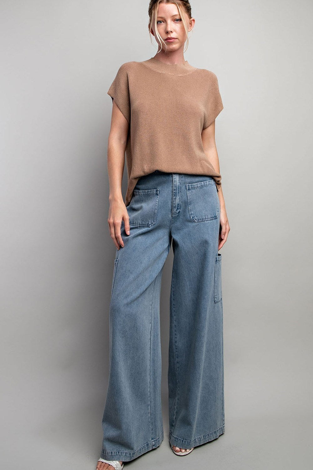 SOLID CAP SLEEVE SWEATER TOP