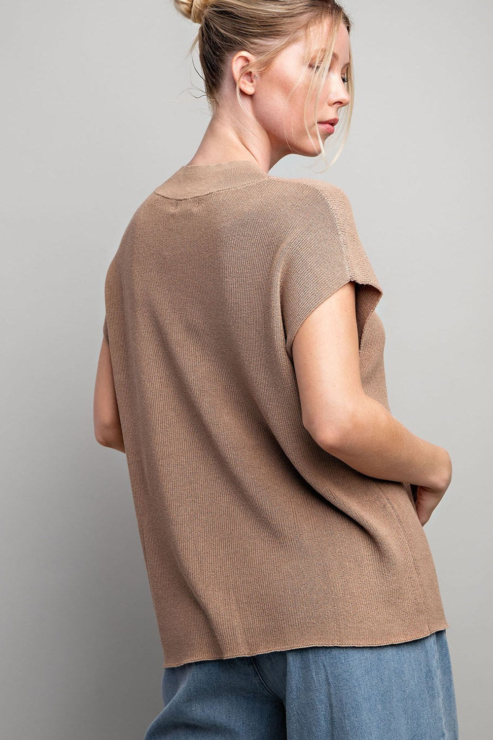 SOLID CAP SLEEVE SWEATER TOP