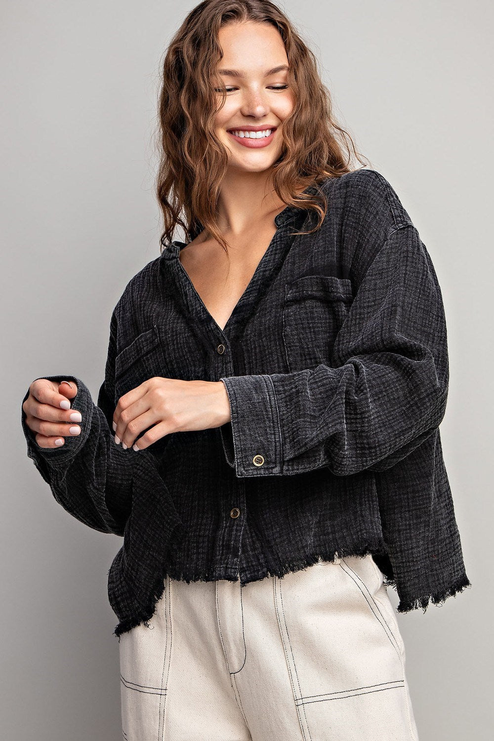 COTTON GAUZE BUTTON DOWN SHIRT