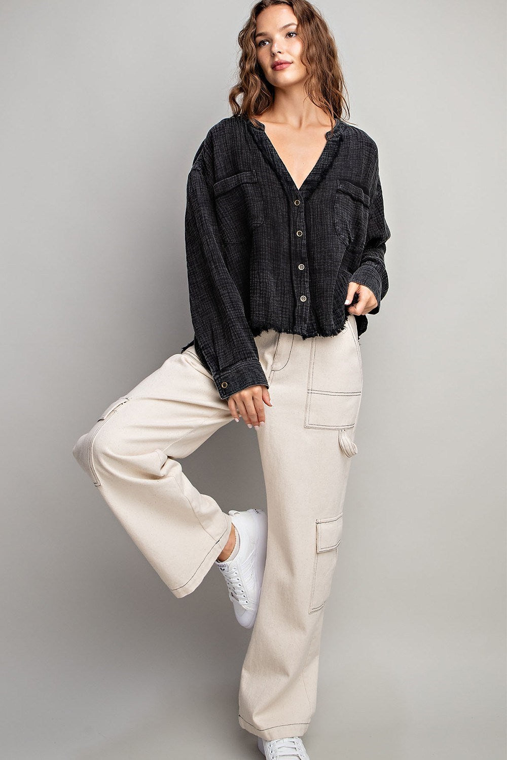 COTTON GAUZE BUTTON DOWN SHIRT