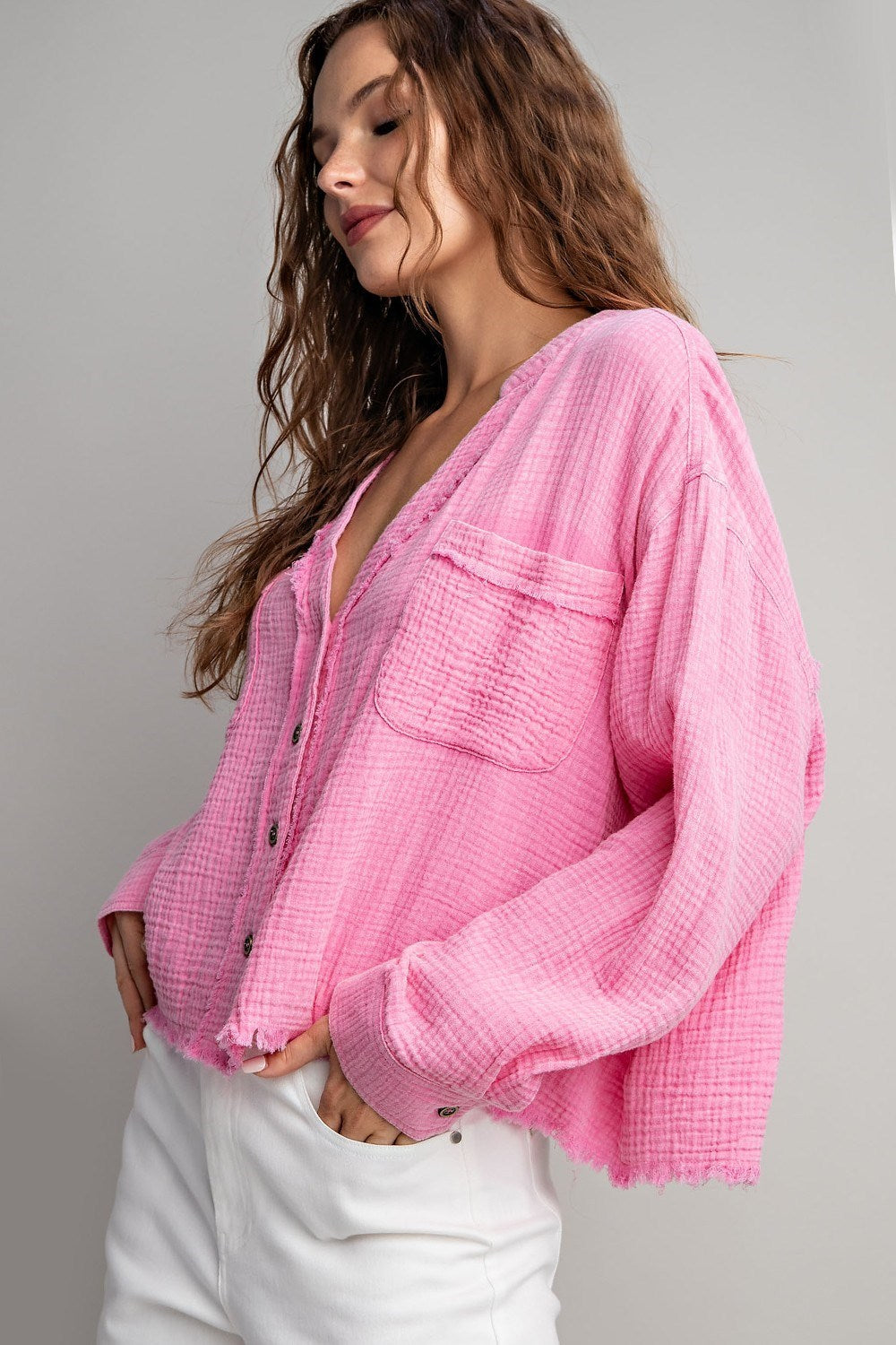 COTTON GAUZE BUTTON DOWN SHIRT
