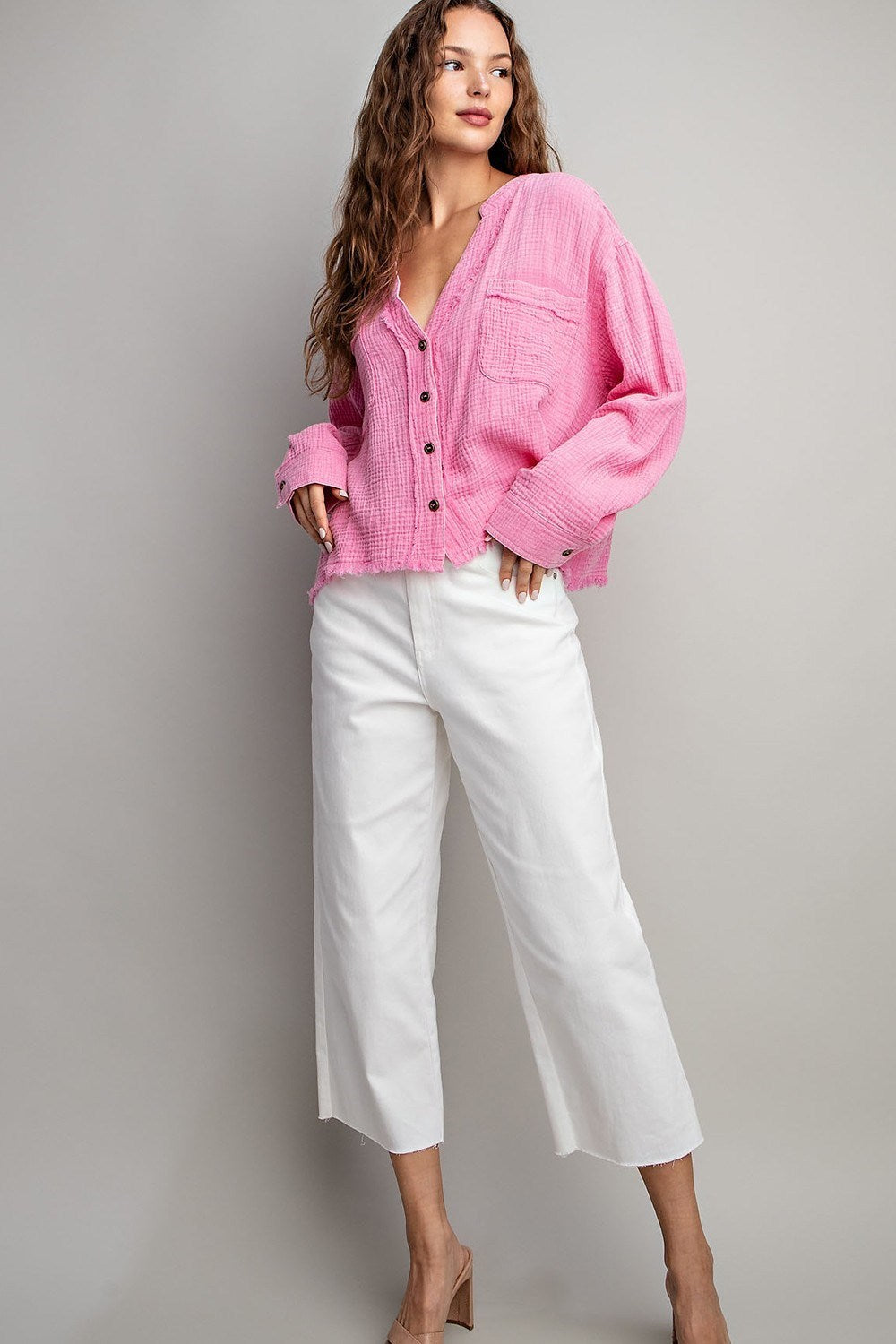 COTTON GAUZE BUTTON DOWN SHIRT