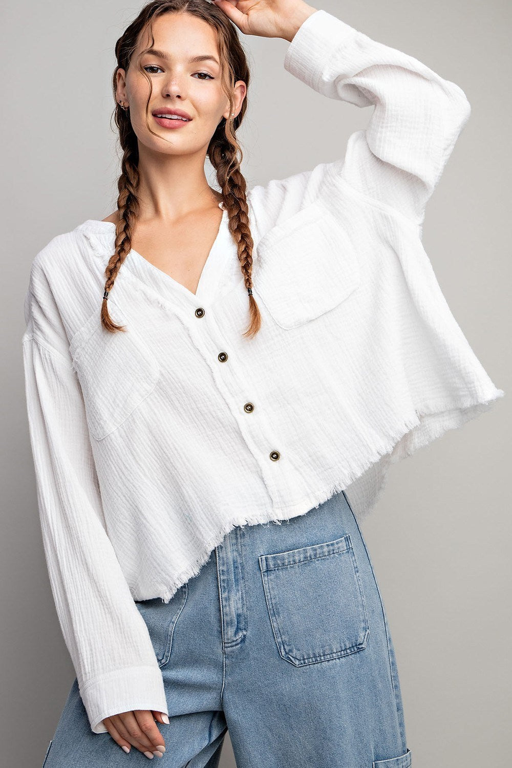 COTTON GAUZE BUTTON DOWN SHIRT