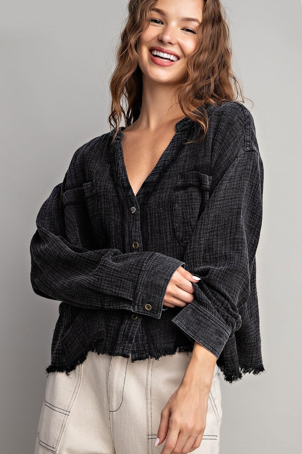 COTTON GAUZE BUTTON DOWN SHIRT