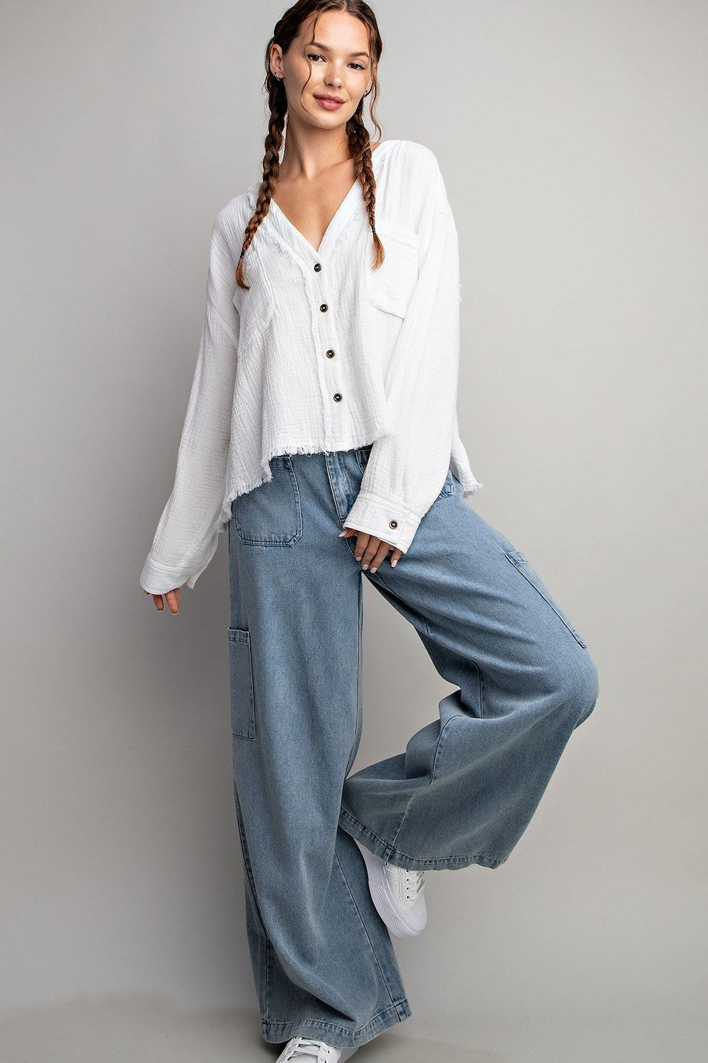 COTTON GAUZE BUTTON DOWN SHIRT