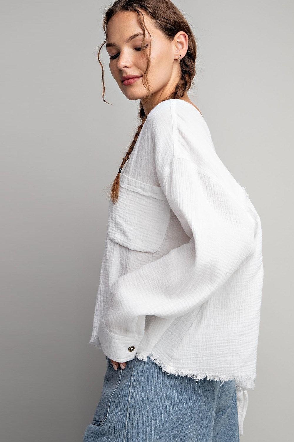 COTTON GAUZE BUTTON DOWN SHIRT