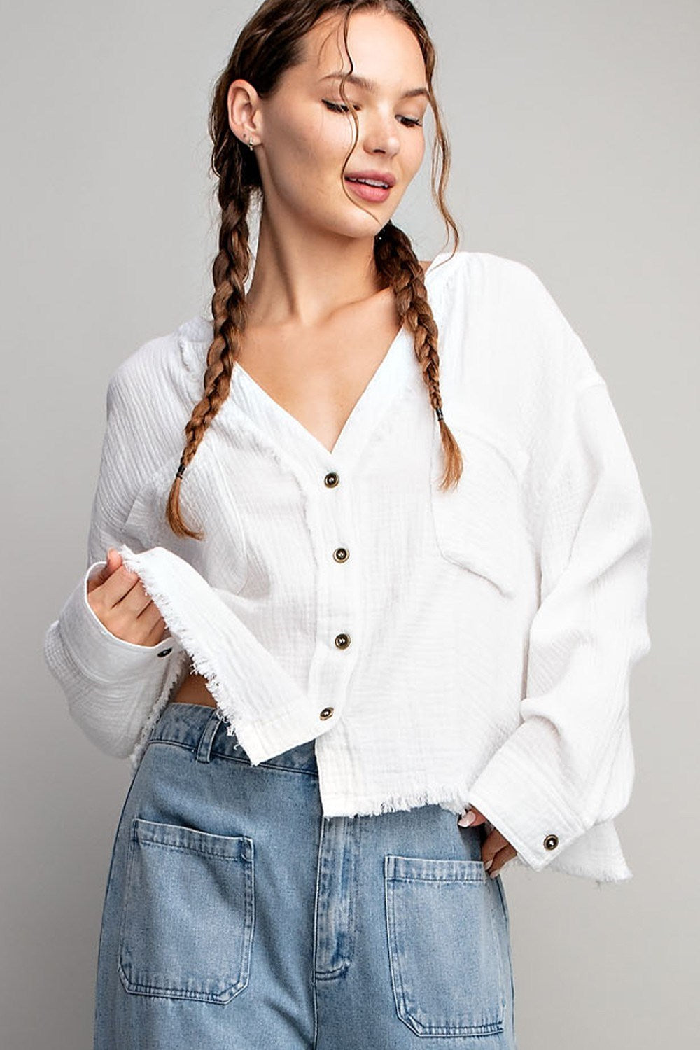 COTTON GAUZE BUTTON DOWN SHIRT