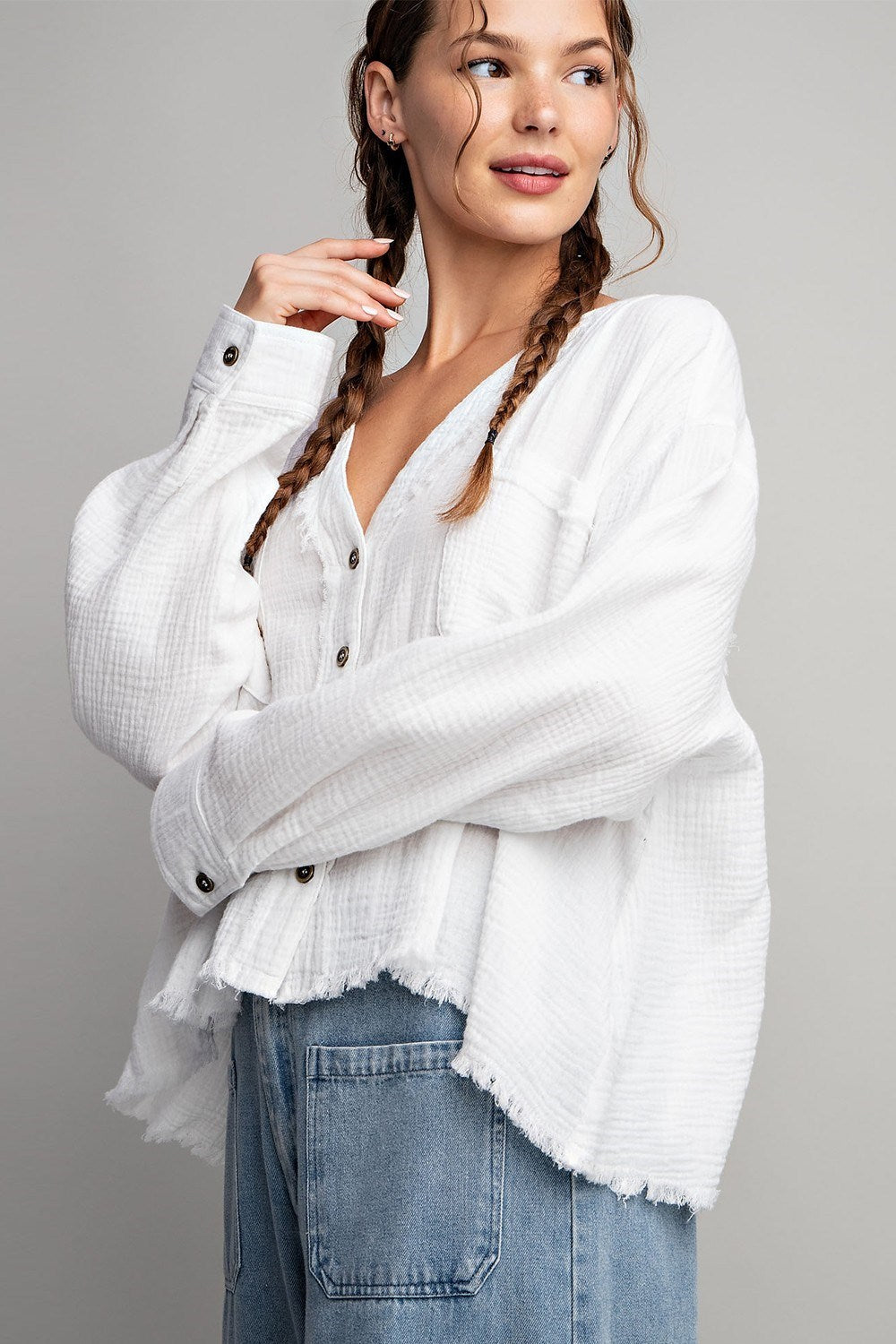 COTTON GAUZE BUTTON DOWN SHIRT