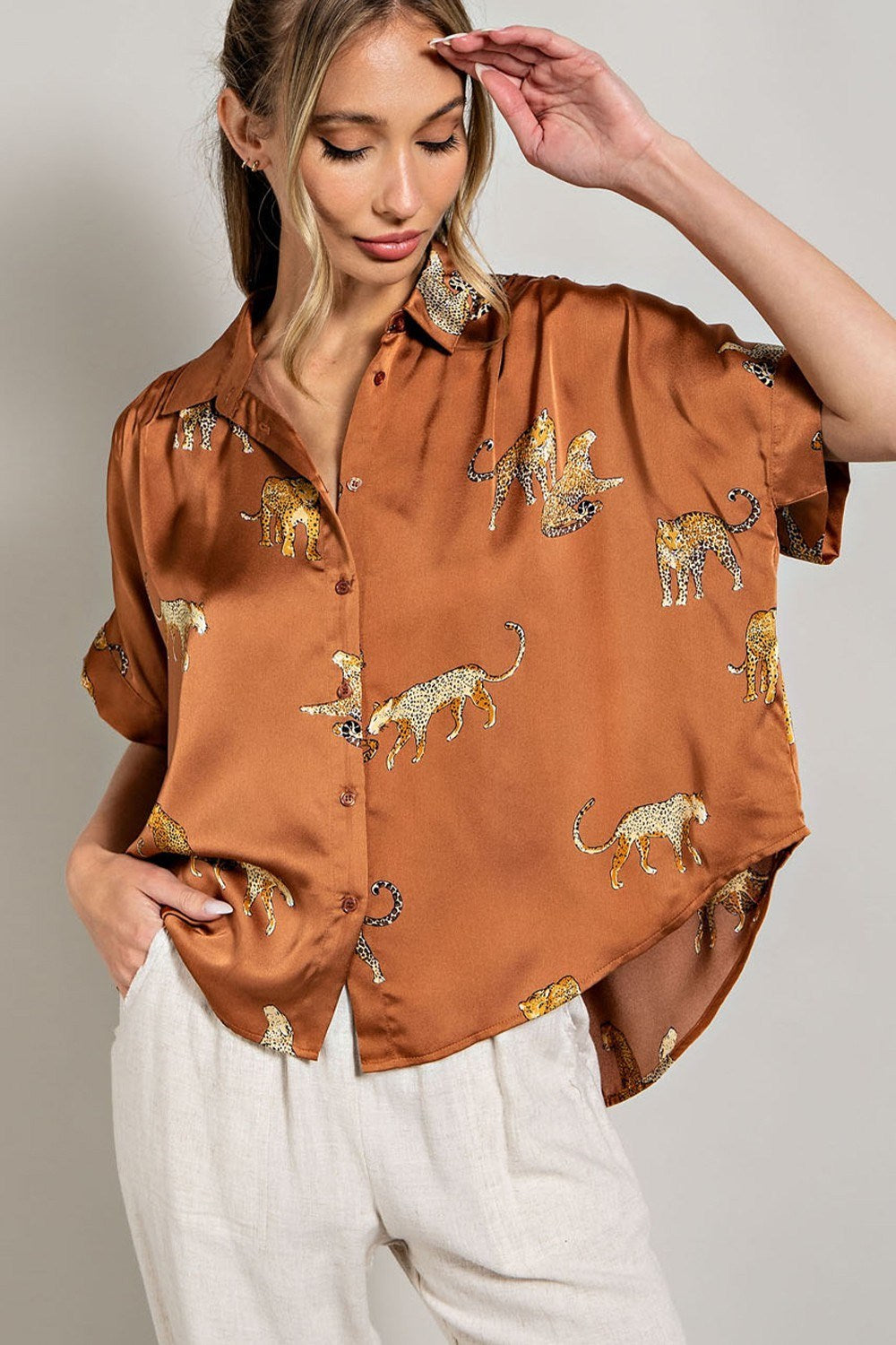 LEOPARD PRINT BUTTON DOWN TOP