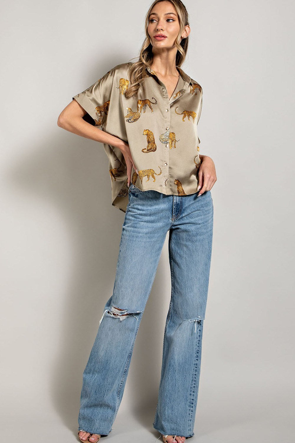 LEOPARD PRINT BUTTON DOWN TOP