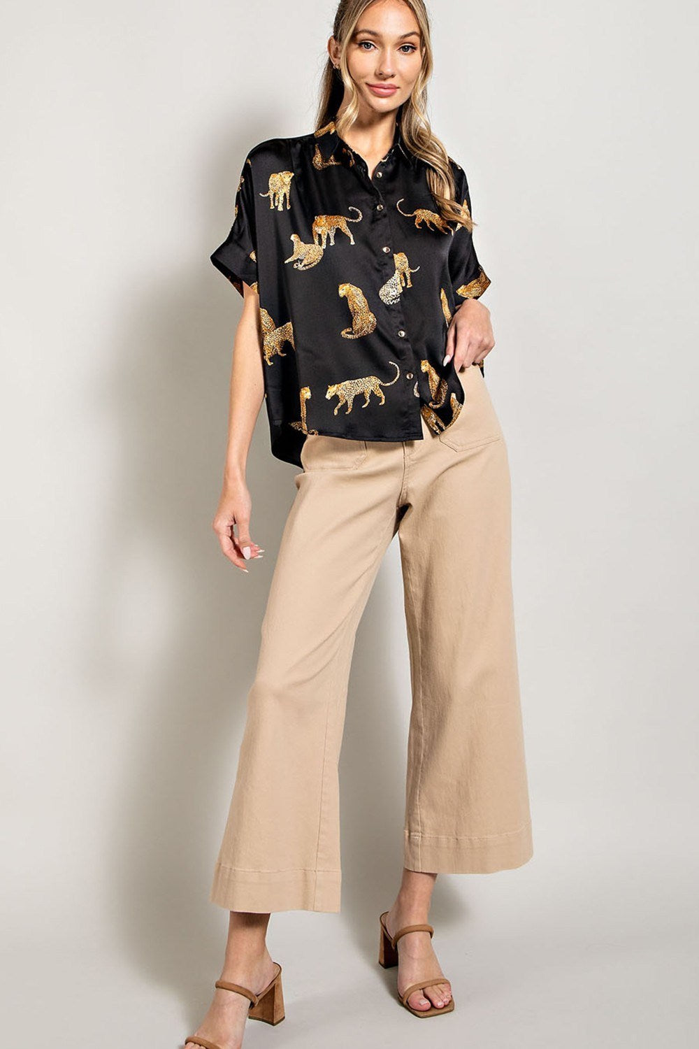 LEOPARD PRINT BUTTON DOWN TOP